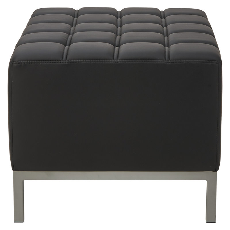 Black Tufted Ottoman with Silver Steel Frame, 26.38" Wide