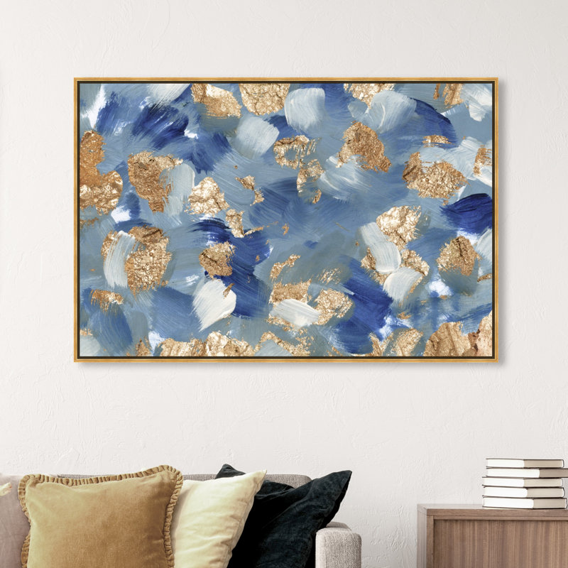 Abstrait des océans d'or - reproduction d'art sur toile, Encadrement doré, H 36 po x l 54 po x P 1,5 po