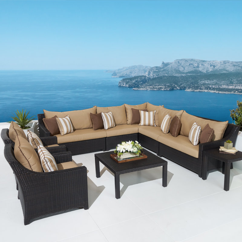 Ensemble de conversation de terrasse pour 6 personnes avec coussins Fionnula, Toile Sunbrella® beige chiné