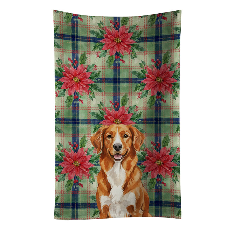 Orange Nova Scotia Duck Tolling Retriever Christmas PoinsettIas Kitchen Towel, Orange Nova Scotia Duck Tolling Retriever