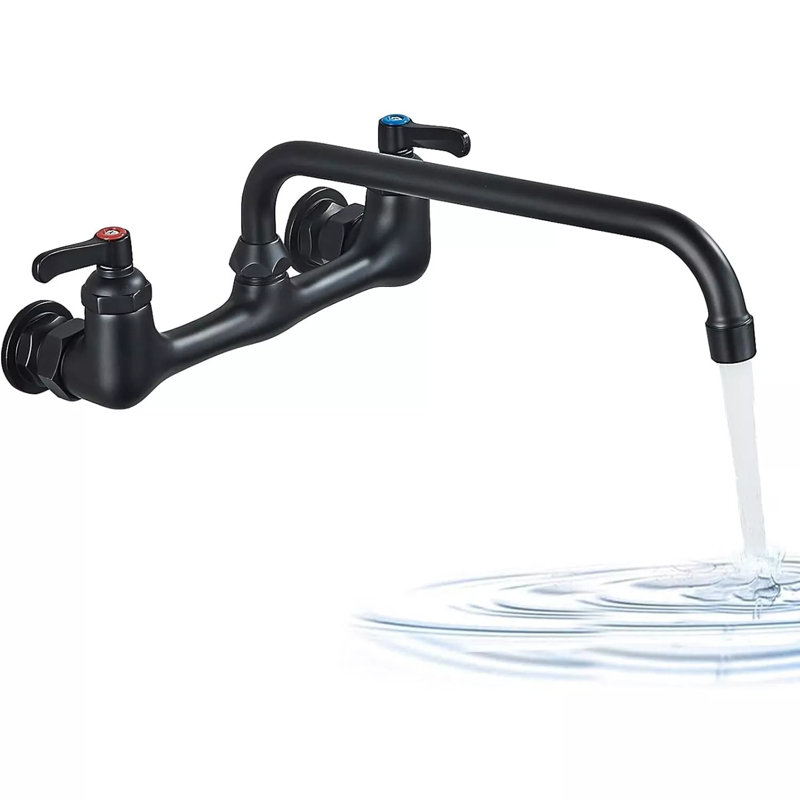 12 Inch Double-Handle 2-Hole Wall-Mount Bridge Kitchen Faucet