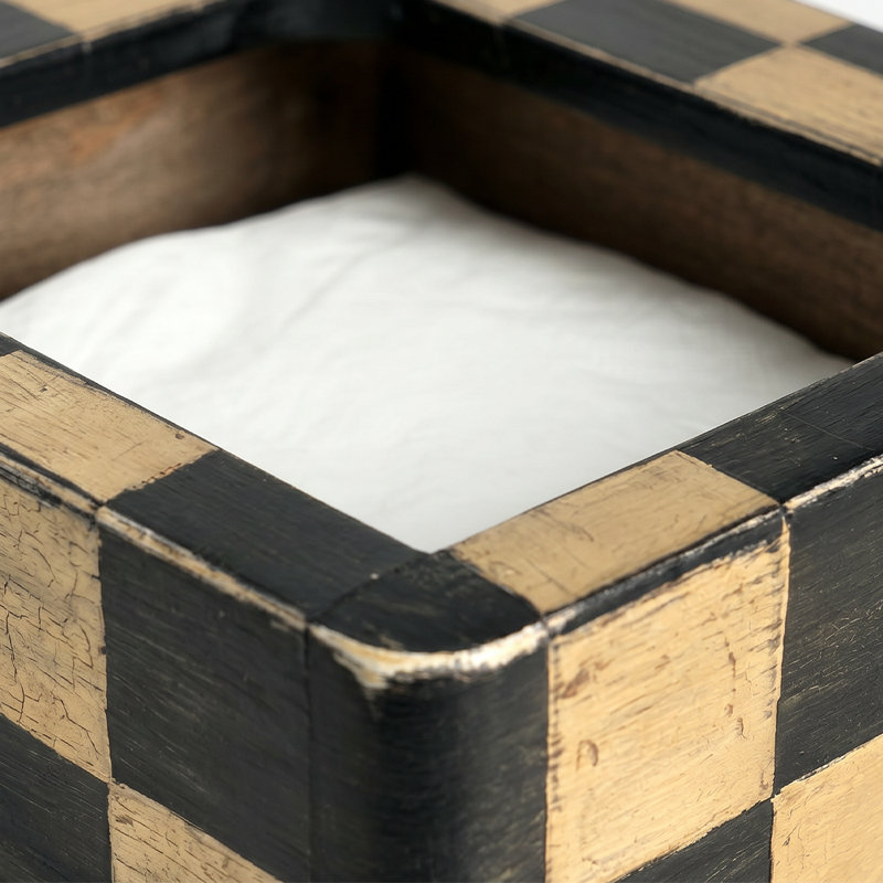 Porte-serviettes à carreaux en bois - Serviette de cocktail carrée rustique fabriquée à la main avec des pieds en oignon, finition vieillie