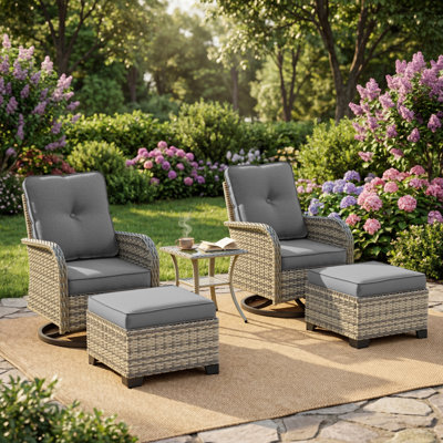 Ensemble de chaises pivotantes d'extérieur 5 pièces avec coussins, repose-pieds et table d'appoint