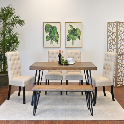 6-Piece Dining Set, Hairpin Dining Table with 4 Chairs and Bench