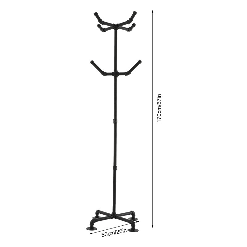 6-Hook Industrial Style Water Pipe Coat Rack, Black