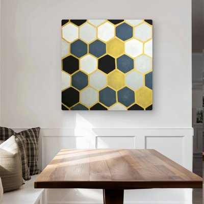 Blue and Gold Cells - Bedroom Gold Metal Print for Home Decor