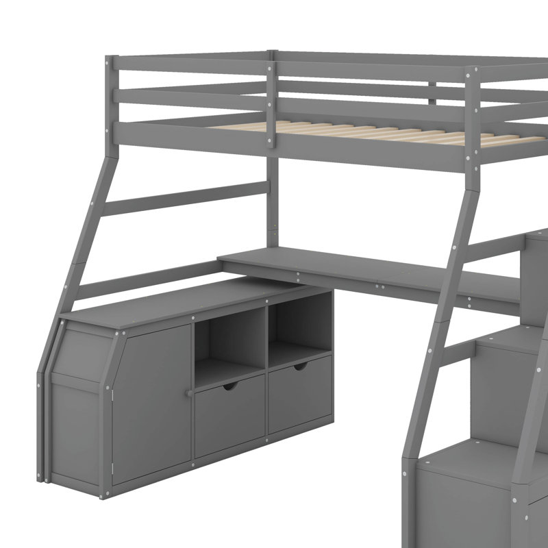 Lit mezzanine simple avec tiroirs et bureau, Grey