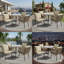 Ensemble de table de salle à manger 5 pièces en rotin et osier tressé avec trou pour parasol et coussins beiges-417713685