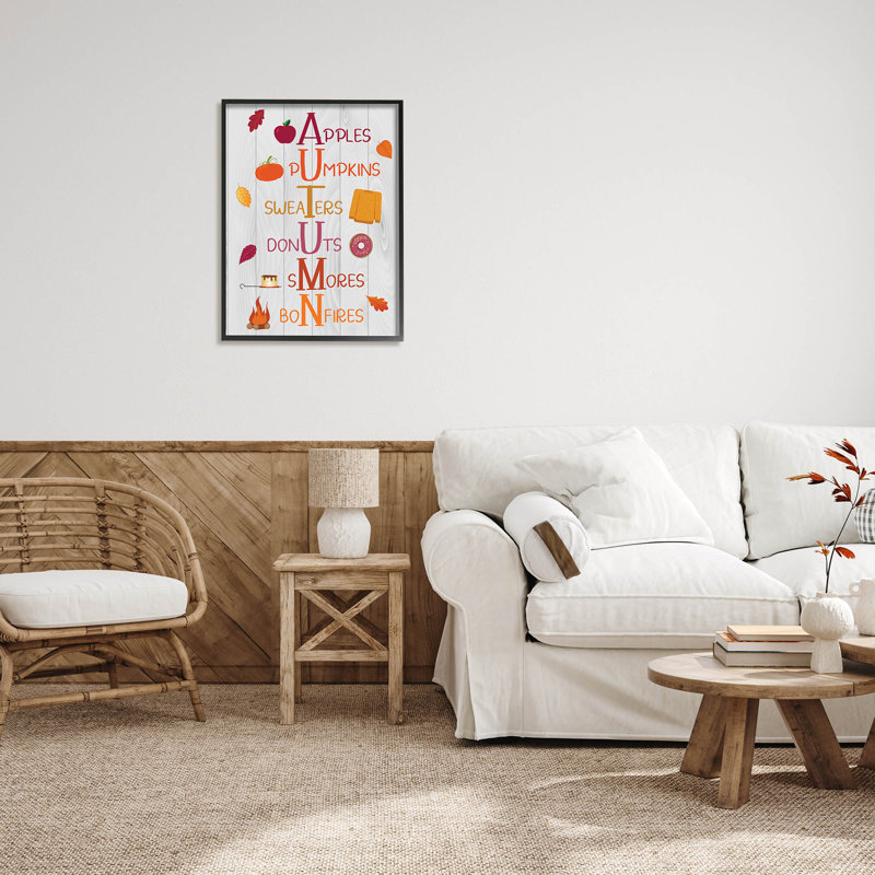 Lettres d'automne - mots saisonniers - 215, H 30 po x l 24 po x P 1,5 po, Giclée encadrée noir minuit