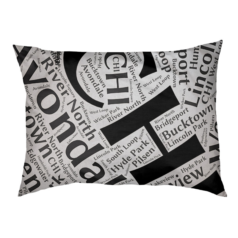 Coussin de chien « districts », Moyen (H 9,5 po x l 28 po x P 18 po), Chicago, Noir