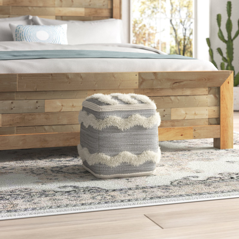 Fallston Upholstered Pouf, Light Gray/Beige