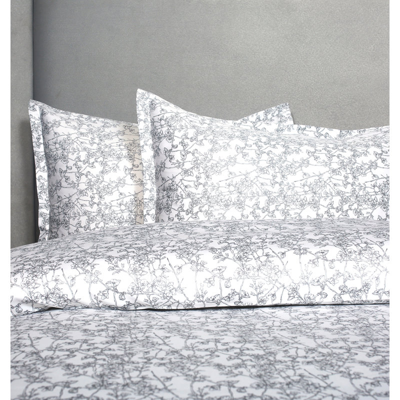 Predmore Floral Duvet Cover, King Duvet Set + 1 Sham, Gray