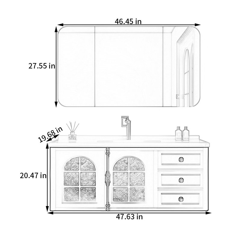 Armoire de salle de bain élégante de style rétro français, Vert clair