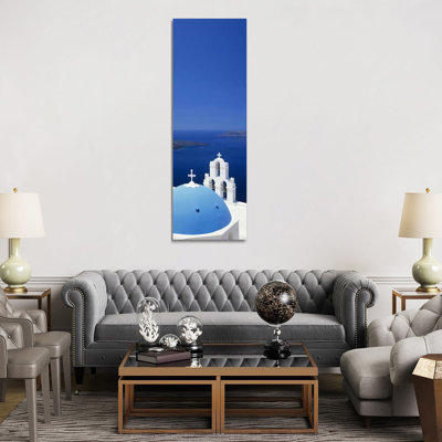 High Angle View Of A Church, Firostefani, Santorini, Cyclades Islands, Greece by Panoramic Images - Wrapped Canvas Panoramic Print