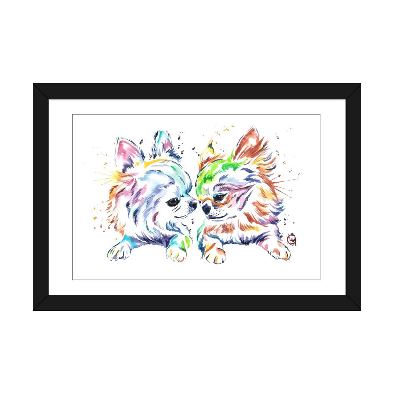 «Chihuahua Love» par Lisa Whitehouse, impression sur toile, Papier avec cadre noir, Blanc, H 24 po x l 32 po x P 1 po