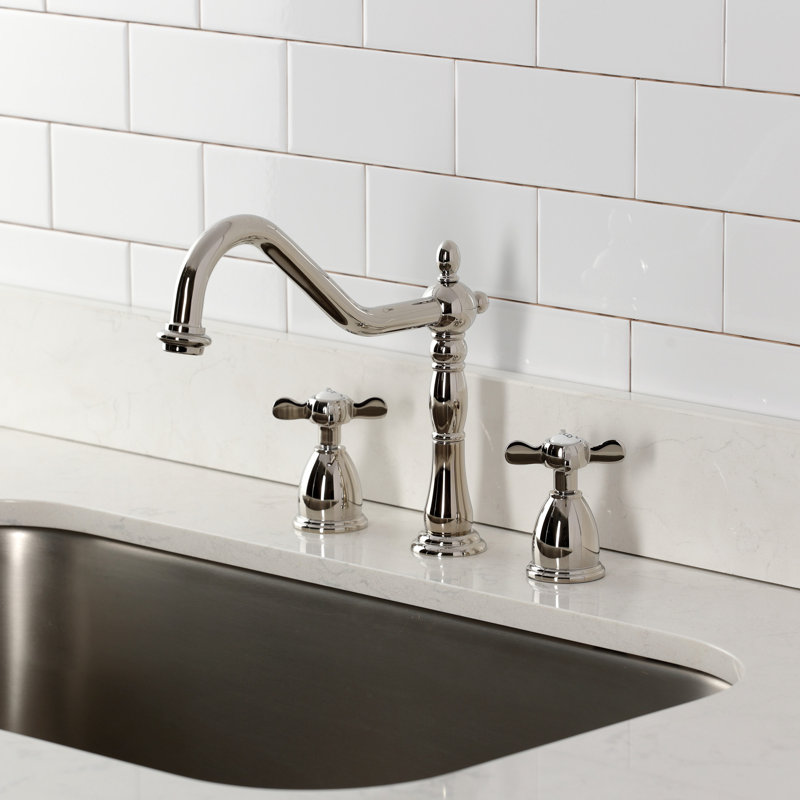 Kingston Brass Essex Double-Handle 3-Hole Widespread Kitchen Faucet, Polished Nickel