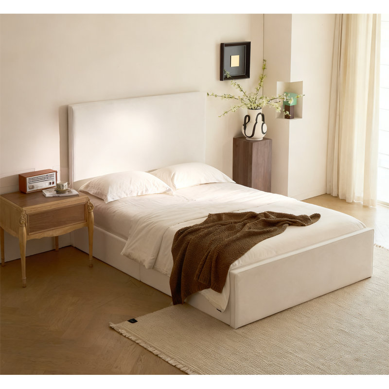 Lucas 52" High Tall Headboard Upholstered Bed, White, Queen