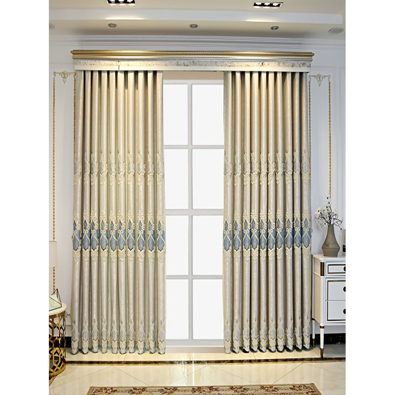 2 Pieces Of High-end European-style Embroidered Curtains Are Finished For Living Room, Bedroom, Villa And Balcony, With Floor-to-ceiling Blackout Curtains In Gray And Perforated