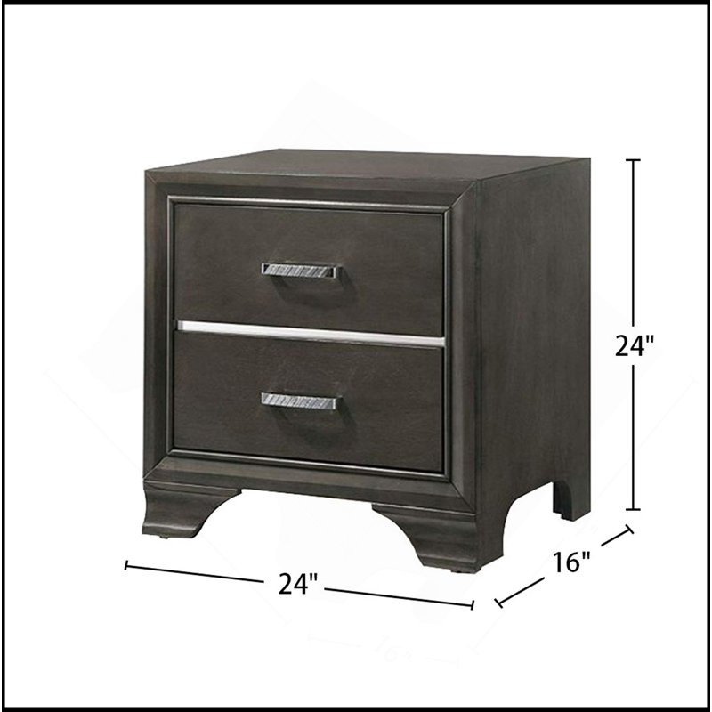 Table de chevet 2 tiroirs en bois massif au fini gris