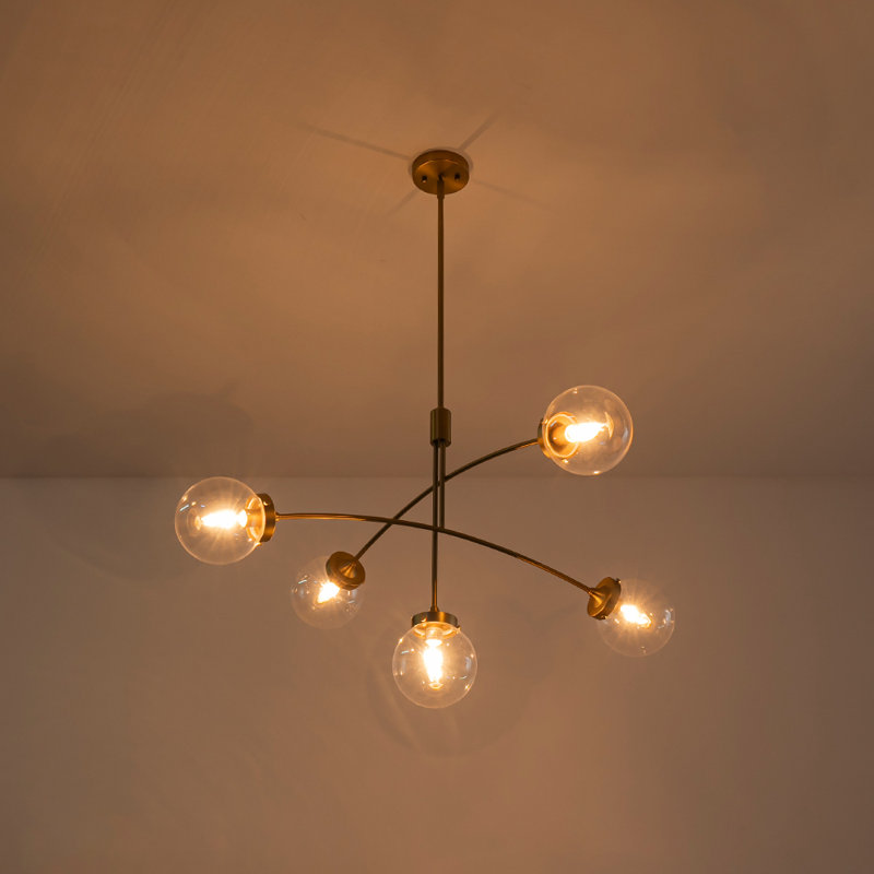Modern 5-Light Glass Globe Dimmable Chandelier, Clear
