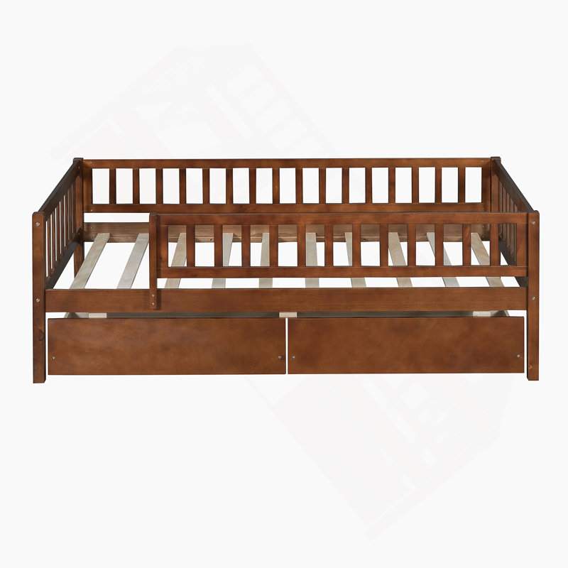 Kallel Daybed with Two Drawers and Guardrails, Twin, Walnut