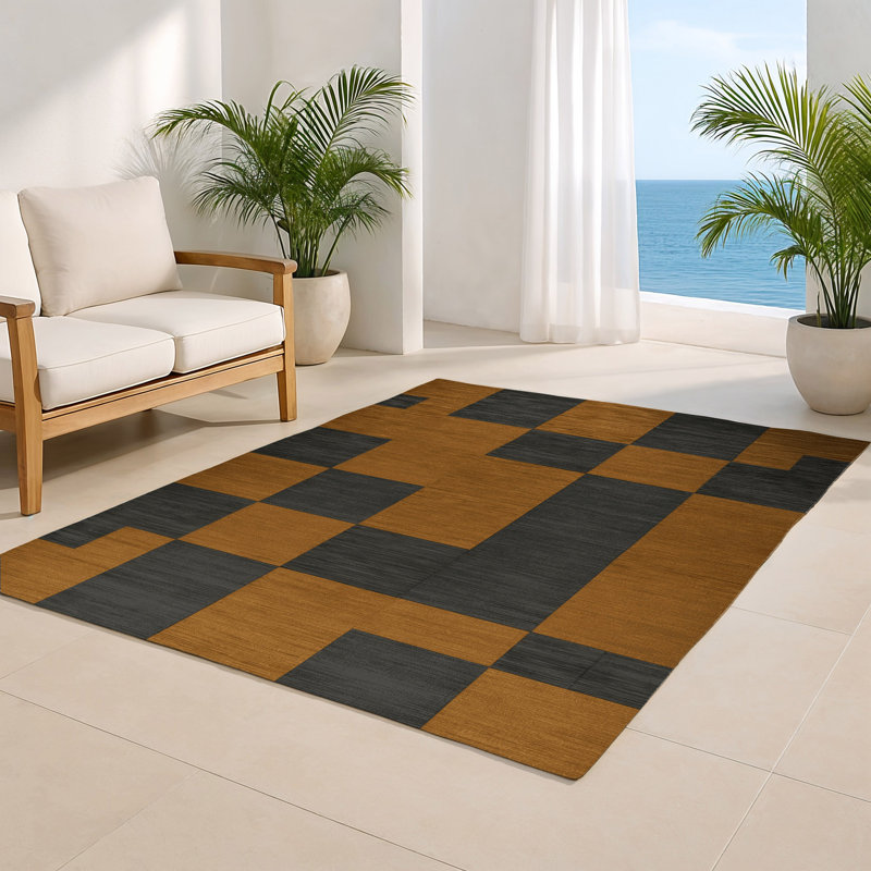Tapis d'intérieur et d'extérieur à carreaux brun, Rectangulaire 2 pi x 3 pi