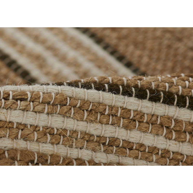 Brown Stripe 8' x 10' Wool Chenille Flat Woven Rug