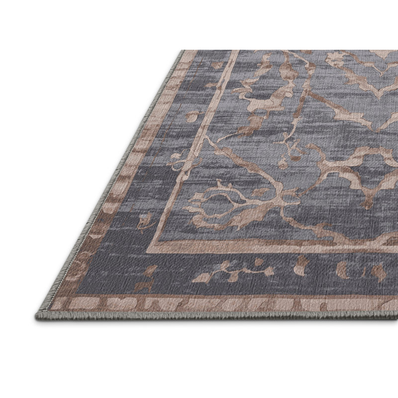 Machine Washable Gray Area Rug, Square 3'