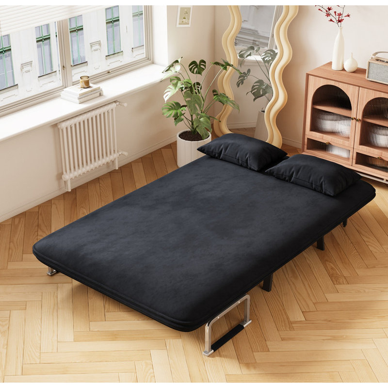 Convertible Chair Bed, Light Gray Velvet, 14.2" H x 39.4" W x 74.8" D