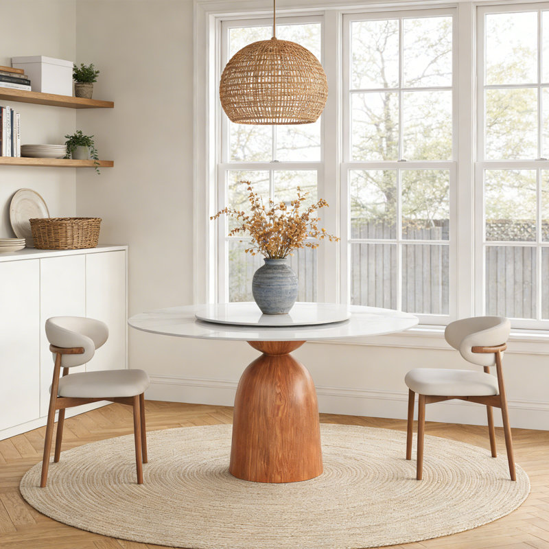 Ensemble de salle à manger 5 pièces avec plateau tournant et 4 chaises, H 29,52 po x L 59,05 po x l 59,05 po, Blanc
