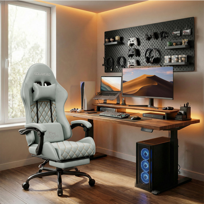 Metro Lane Adjustable Reclining Ergonomic Swiveling PC & Racing Game Chair with Footrest, Light Blue