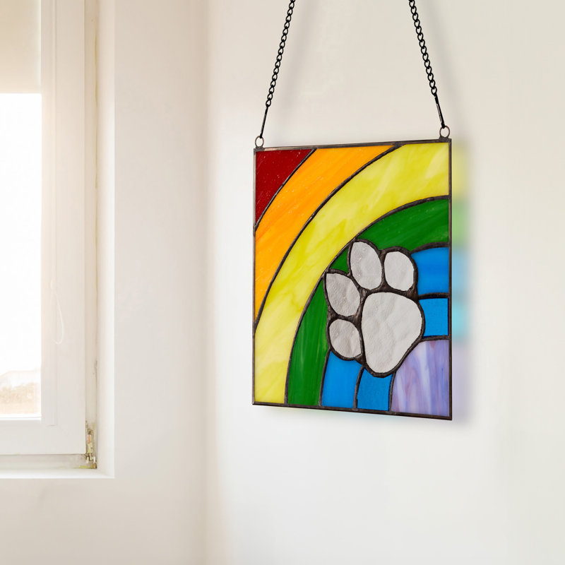 Panneau de vitrail de style Tiffany 7 po H Rainbow Paw Print