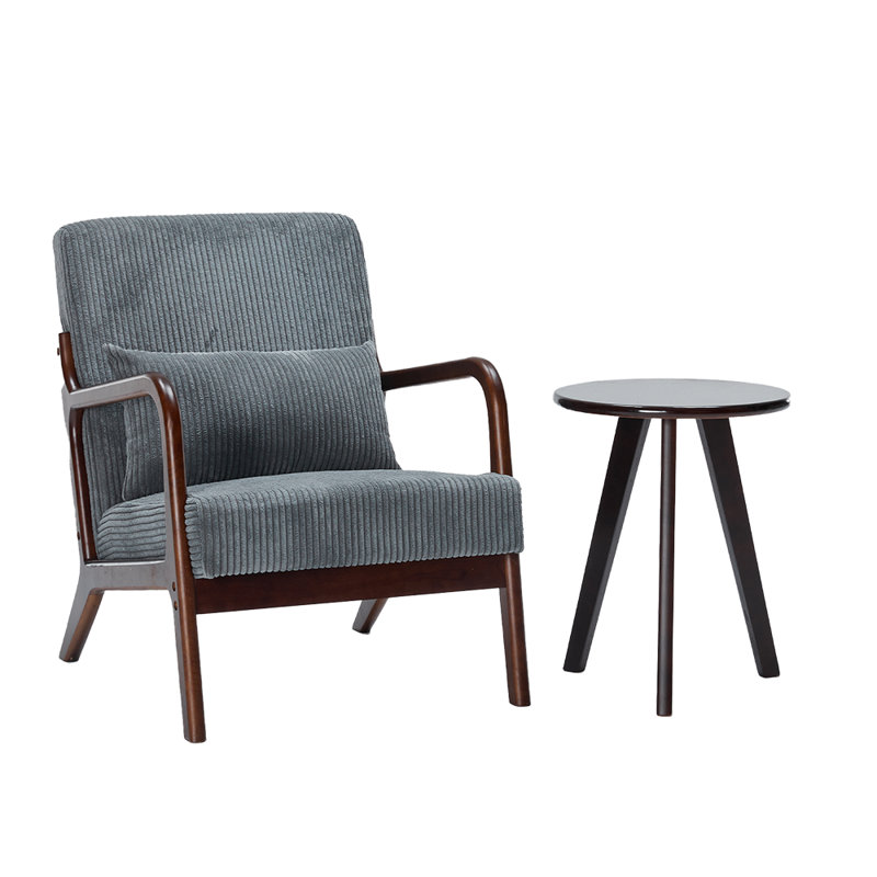 Mid-Century Modern Accent Chair with Durable Rubberwood, Antique Dark Gray, Antique Brown