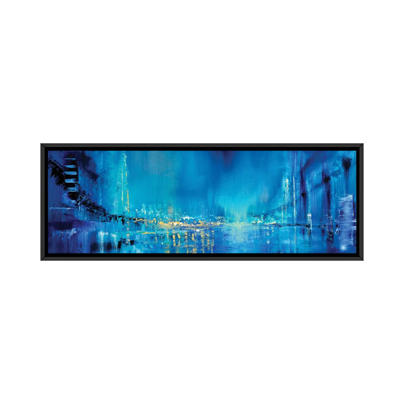 Seagulls Over The Bridges by Annette Schmucker - Floater Frame Panoramic Print on Canvas, Black Framed