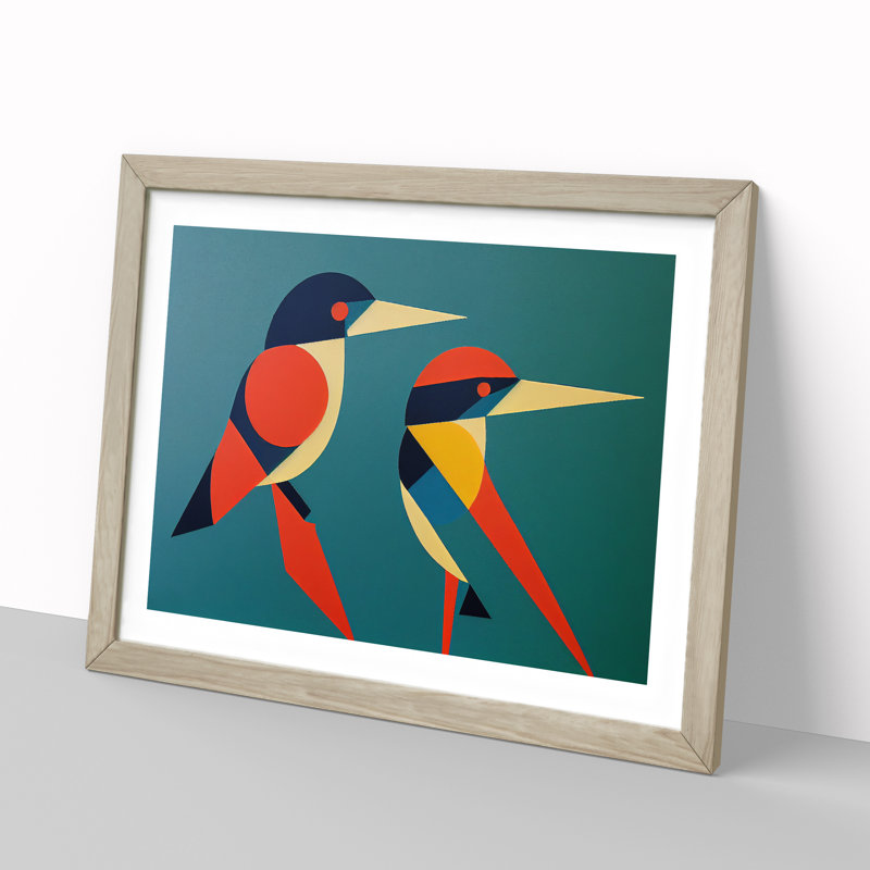 Kingfisher Bird Abstract Vol.1 - Framed Print, 34cm H x 46cm W x 2cm D, Oak