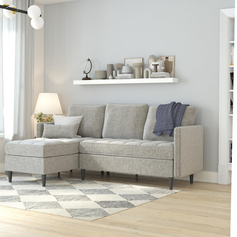 Canapé modulaire avec méridienne Chineta, Polyester gris