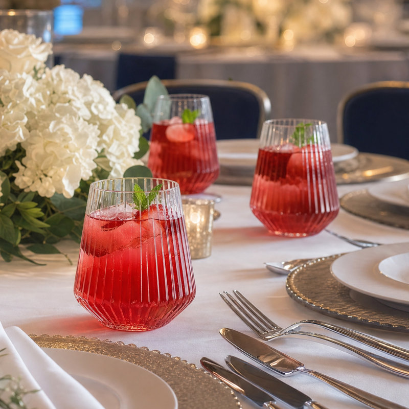 20-Pack Stemless Ribbed Plastic Wine Glasses, Shatter-Resistant, Clear Elegant Design for Weddings & Outdoor Events