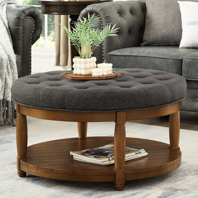 Table basse ronde en lin avec fonction et tablette en bois massif, compatible intérieur et extérieur dans un hôtel-restaurant, largeur de 32,5 po, profondeur de siège de 18 po, installation en 5 minutes aussi grande que la structure