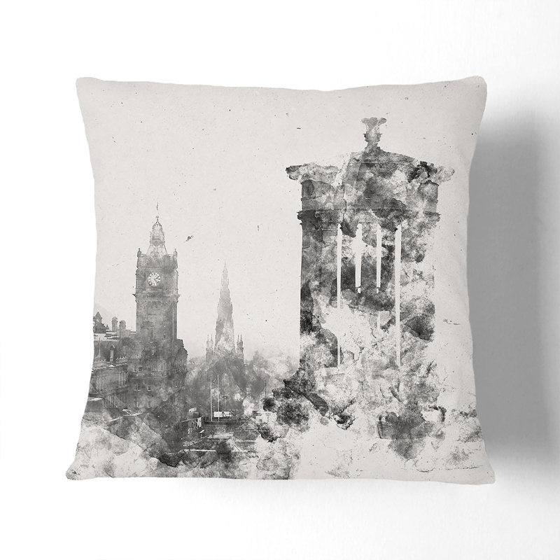 View of Edinburgh Skyline Cushion with Filling, White, 55cm H x 55cm W x 20cm D