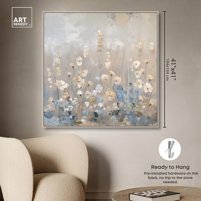 «Luminescent Meadow Canvas Farmhouse» par Art Remedy, Encadrement argenté, H 41 po x l 41 po x P 2 po