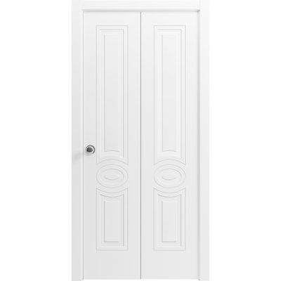 Sliding Closet Bi-fold Doors 42 x 84 Mela 7001 White Silk Sturdy Tracks Moldings Trims Hardware Set Wood Solid Bedroom Wardrobe Doors