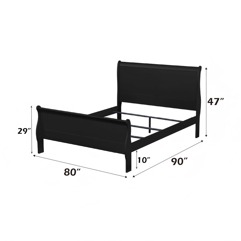 Lit-bateau noir en bois massif