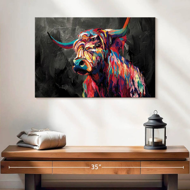 Vache abstraite sur toile, H 16 po x l 24 po x P 1,25 po