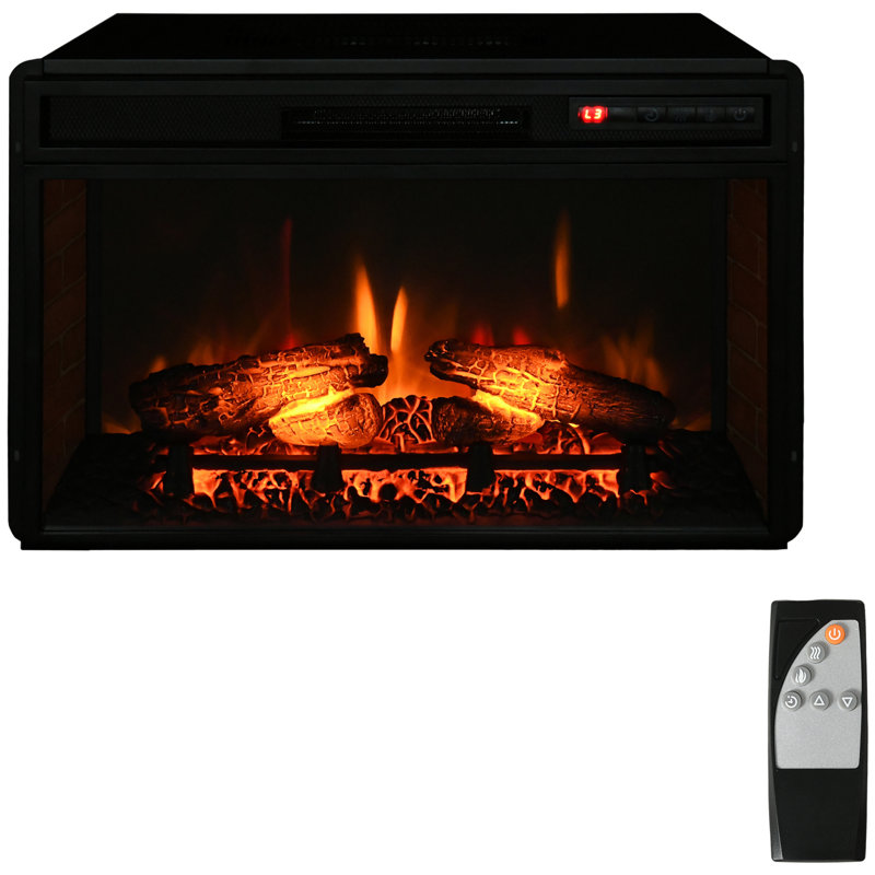 Foyer électrique encastrable 27 po, foyer encastré rétro avec flamme de bûche réaliste, télécommande et luminosité réglable, 1400 W, noir
