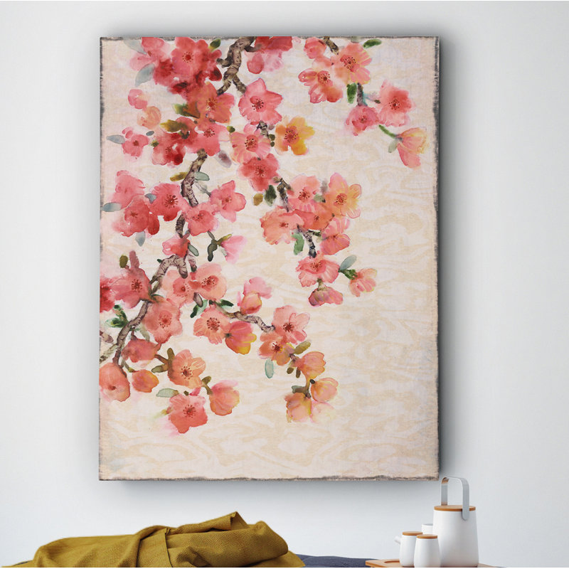 « cerise fleur ii », reproduction de peinture à l’aquarelle sur toile tendue, H 30 po x l 40 po x P 1,5 po