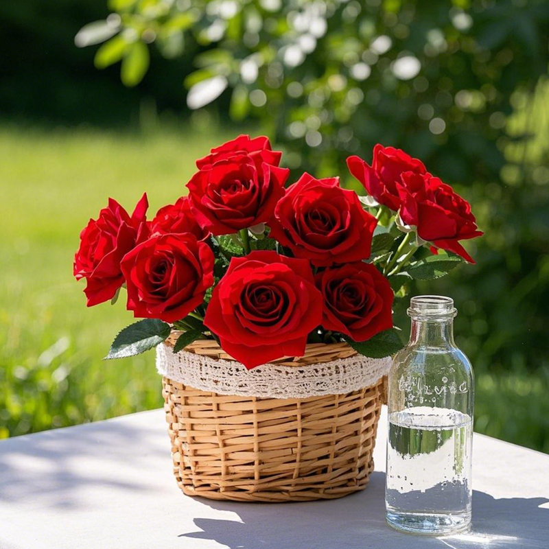 10PCS Fleurs artificielles en soie Bouquet de roses réalistes Tige longue pour décoration de mariage, Rouge