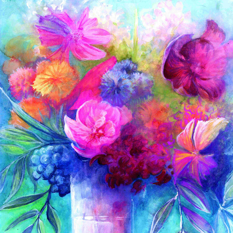Aquarelle - peinture sur toile tendue, H 36 po x l 36 po, Non, Toile avec cadre blanc