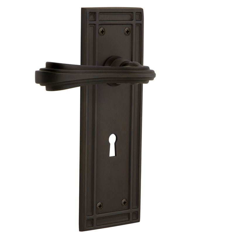 Mission Plate Double Dummy with Decorative Keyhole and Fleur Lever, Oil-Rubbed Bronze