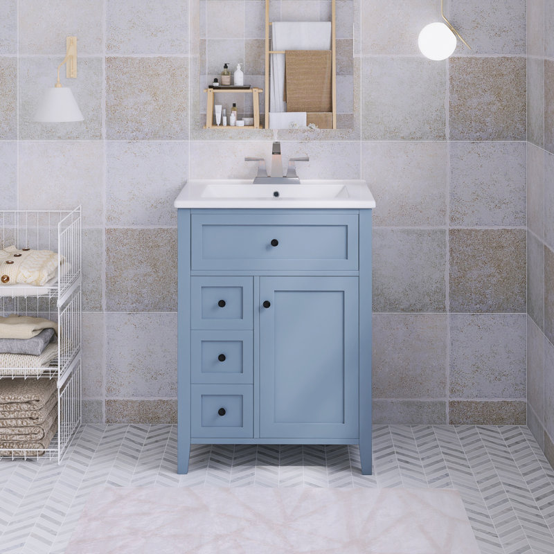 24'' Freestanding Single Sink Bathroom Vanity with Ceramic Top