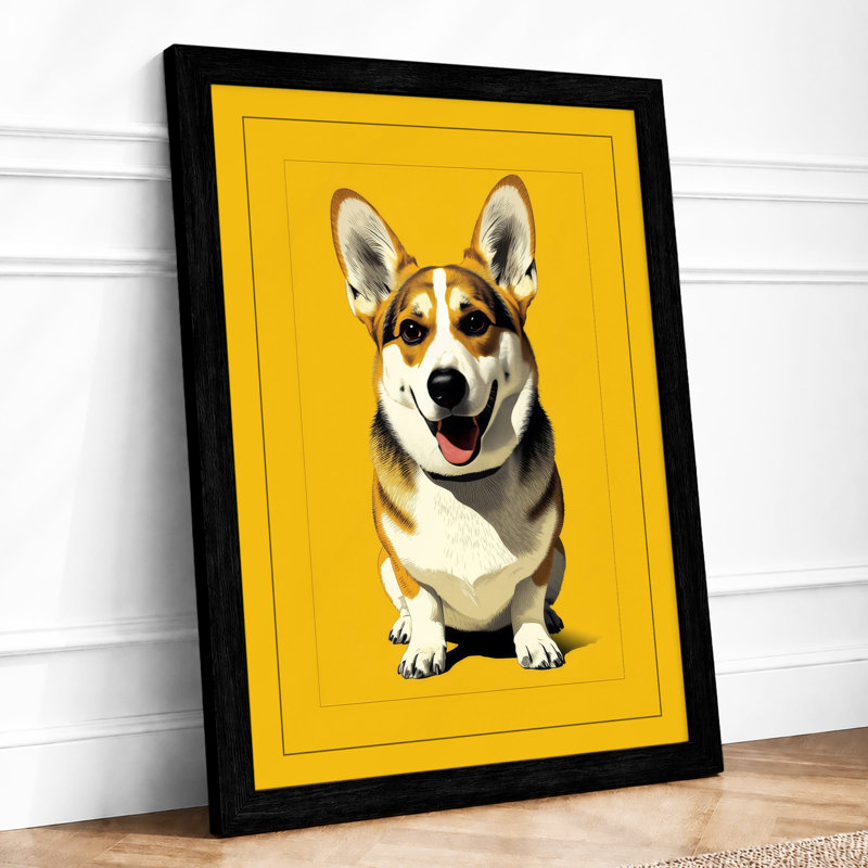 Friendly Corgi Portrait Modern - Framed Print, A1 - 84.1 x 59.4 cm, Black